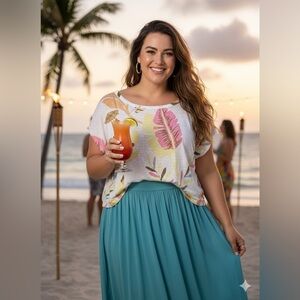 Cynthia Rowley Linen Top Size 1X Multicolor Floral